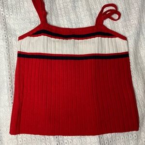 Divided Red with black and white stripped crop top